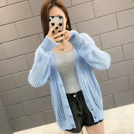 清仓！针织开衫女薄款镂空毛衣外套女春装2023新款宽松披肩防晒衫商品大图