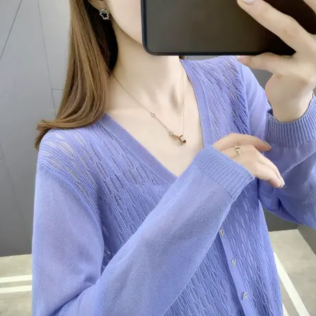 冰丝针织衫女长袖薄款小开衫2024年春款女夏季防晒衣空调衫外套潮图片