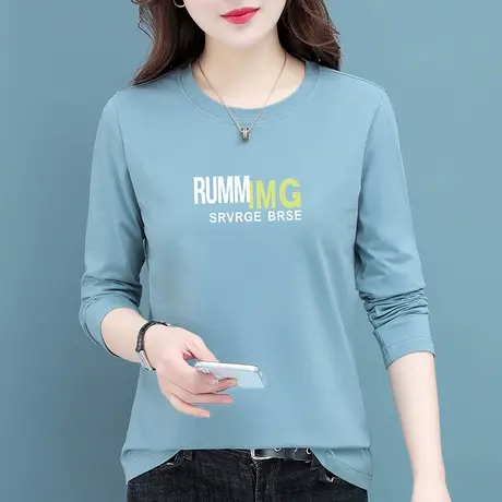 恋上17号纯棉长袖t恤女2023春秋新款时尚减龄中年女装体恤打底图片