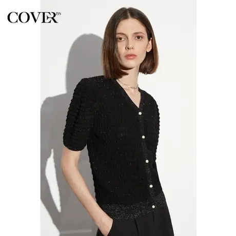 COVER夏季葱纱提花泡泡袖针织衫商品大图