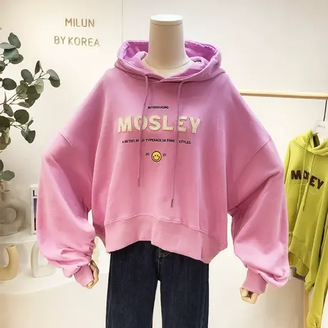 2021秋季新款韩国东大门ins刺绣字母宽松连帽卫衣小众设计感大码图片