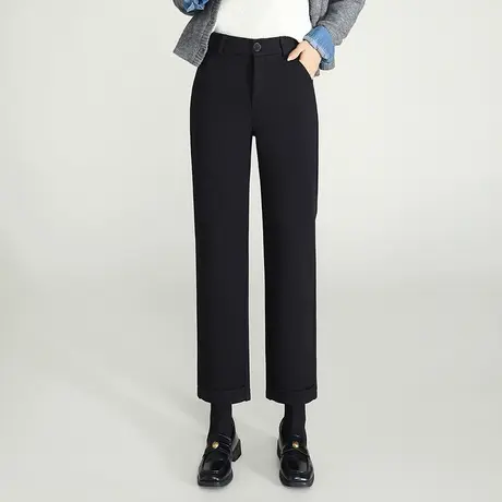 2023新款秋冬中老年黑色九分直筒裤女显瘦通勤职业西装裤休闲裤厚商品大图