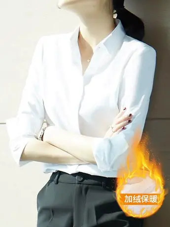 白衬衫高级感职业长袖2023春装新款加绒保暖上衣女设计感正装衬衣商品大图