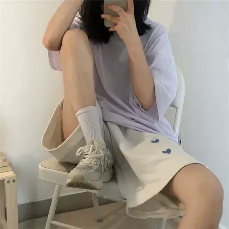 软妹盐系短裤女夏季薄款休闲运动五分裤2024新款显瘦百搭阔腿中裤商品大图