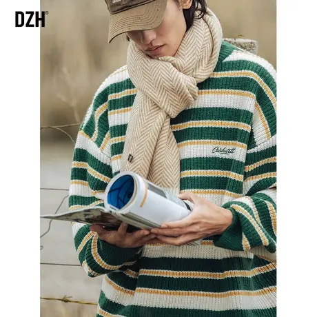 男士情侣条纹毛衣男秋冬针织衫宽松慵懒风男装2023新款情侣毛线衣商品大图