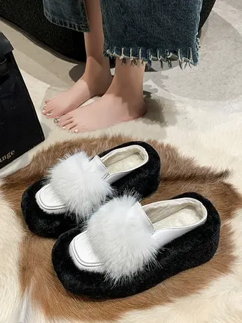 厚底毛毛拖鞋女外穿2023年秋冬季新款潮流舒适增高休闲包头棉拖鞋商品大图