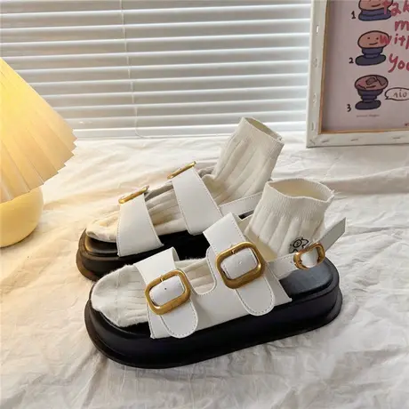 设计感小众ins厚底休闲凉鞋女夏季新款2023年罗马金属扣百搭时尚商品大图