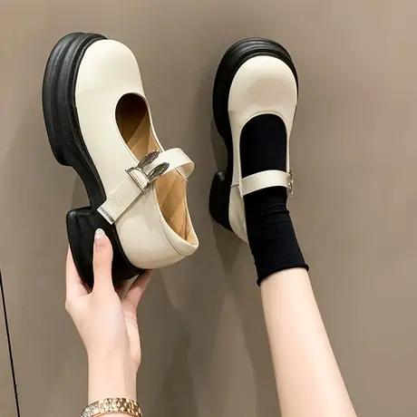 法式玛丽珍女鞋夏款配裙子厚底单鞋子女春秋白色小皮鞋百搭乐福鞋商品大图