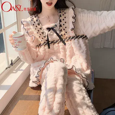 冬季ins睡衣女加绒加厚甜美可爱公主风可外穿家居服套装商品大图