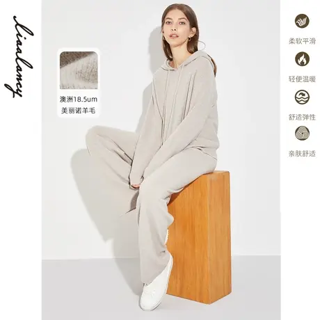 [特价]朗姿奥莱清仓休闲家居美丽诺羊毛裤冬季时尚阔腿休闲裤子女商品大图