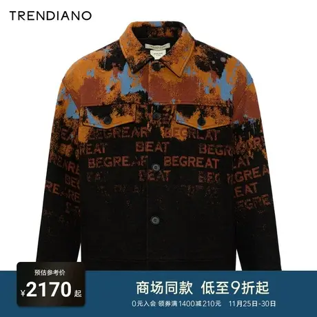 TRENDIANO2023年时尚色彩提花加厚毛呢外套百搭翻领合体夹克男潮图片
