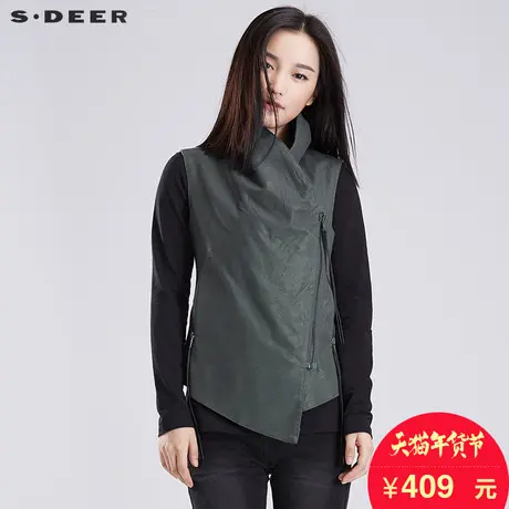 sdeer圣迪奥女2017秋装设计感占领斜襟纯色帅气机车背心S15381669🔝图片