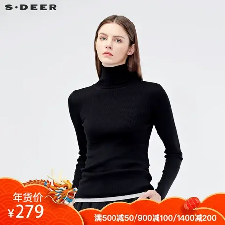 sdeer圣迪奥2019年秋季新款基础款高领撞色条纹修身毛衣S19163501🍜图片