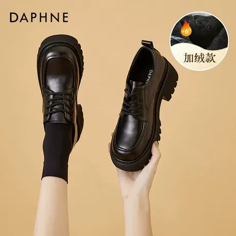 达芙妮英伦风黑色小皮鞋乐福鞋春秋2022年新款夏季女鞋子粗跟单鞋商品大图