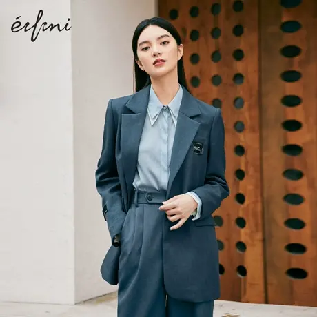 【商场同款】伊芙丽2021年新款秋装蓝色炸街西装外套女1C8311331商品大图