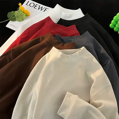 双面德绒打底衫男春秋季2024新款半高领针织衫纯色保暖内搭上衣潮商品大图