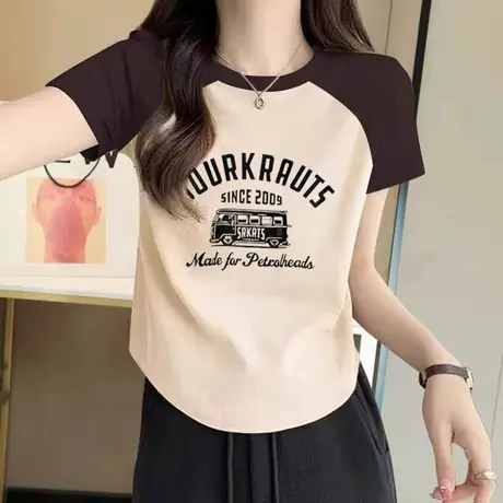 不规则短袖t恤女2023新款小个子正肩修身设计感下摆弧形减龄上衣商品大图