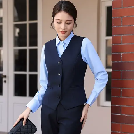 策蔓职业装女装马甲套装OL酒店前台收银服务员长袖工作服银行制服图片