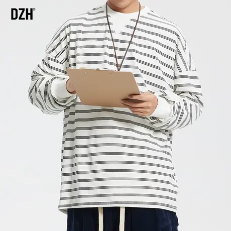 男士条纹卫衣男潮流长袖体恤男款2024年春季男装上衣服外套打底衫商品大图