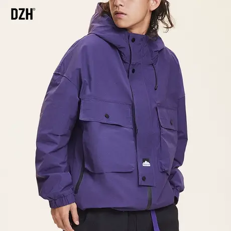 男士紫色冲锋衣外套男春季高级感痞帅2024新款美式工装夹克登山服商品大图