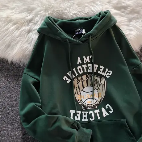 美式复古oversize连帽卫衣女秋冬加绒ins潮牌小众设计感外套上衣图片