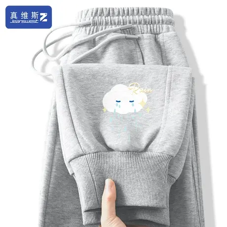 真维斯Z+灰色裤子女春秋2024新款美式宽松运动裤小个子高腰卫裤H图片