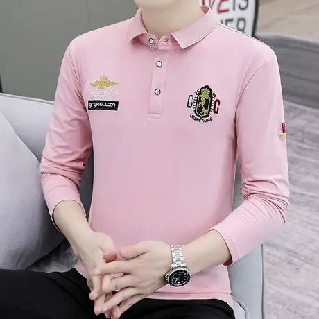 刺绣纯棉短袖t恤男士秋季百搭翻领体恤带领打底POLO衫个性上衣服商品大图