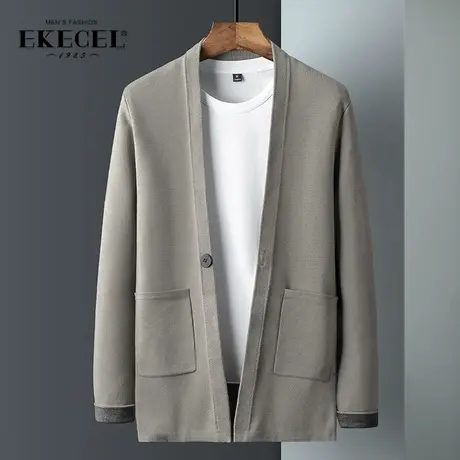 2023春秋季新款商务休闲中长款男士开衫针织衫外穿毛衣男外套潮流商品大图