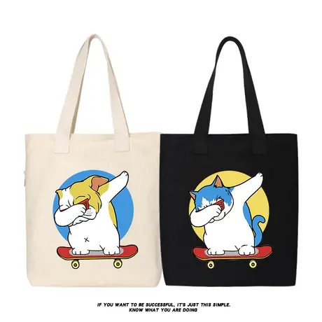秀洛嘻哈说唱卡通猫狗帆布包单肩包斜跨手提包托特包大容量购物袋商品大图