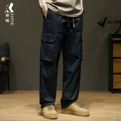 希越户外工装直筒裤男士宽松大码美式高街休闲直筒黑色长裤子潮流商品大图