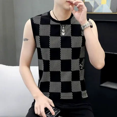 背心男士夏季潮流坎肩打底男装透气速干内穿2022新款韩版无袖t恤商品大图