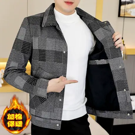 2022加厚金貂绒夹克男士冬天潮流毛呢子短款风衣休闲加棉冬装外套商品大图