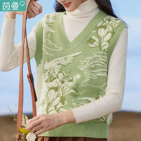 茵曼旗舰店毛衣马甲背心外搭针织衫2024春季新款女士坎肩上衣外穿图片