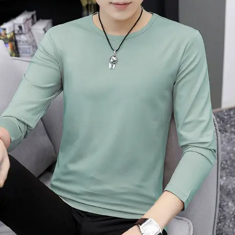 莫代尔秋季长袖t恤男圆领上衣服潮流修身内搭打底衫纯色秋衣小衫商品大图