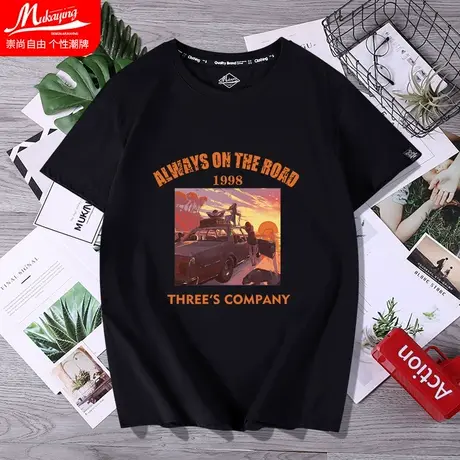 港风短袖男ins潮流男装夏季纯棉t恤衫宽松插画潮牌圆领半袖上衣服商品大图