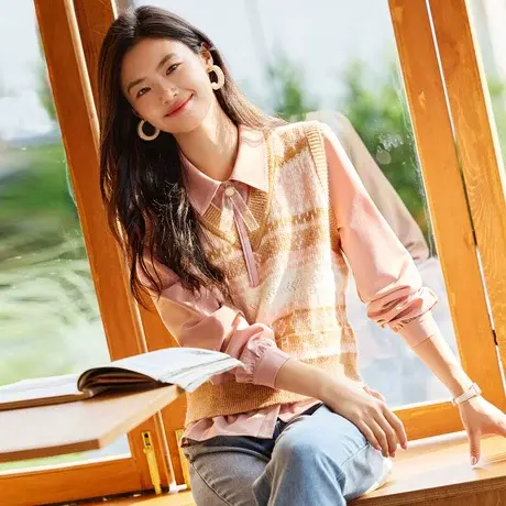 时尚气质针织马甲2023年秋季新款淑女温柔宽松显瘦通勤坎肩上衣商品大图
