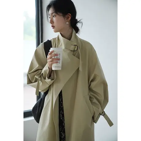 嘉茱莉2023秋季新款韩版通勤风衣女中长款宽松外套高级感上衣小众图片