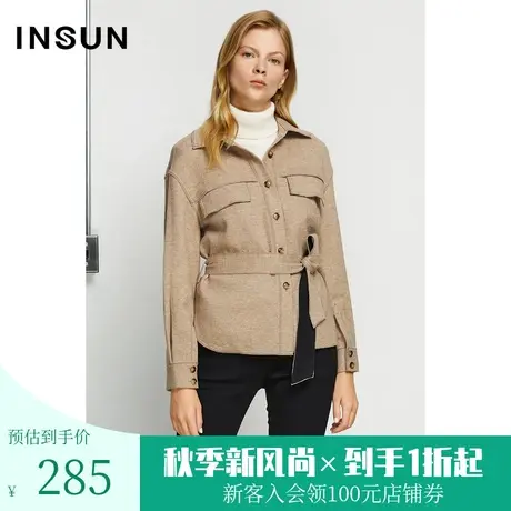 恩裳商场同款冬季经典微落肩设计简约百搭休闲舒适保暖羊毛衬衫女图片