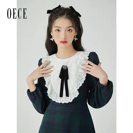Oece复古学院风连衣裙2023年春季新款女装设计感小众气质格纹裙子图片