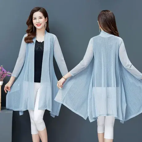 夏季薄款防晒开衫女士中长款纱衣外搭披肩网纱披风洋气冰丝防晒衣商品大图