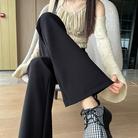 黑色喇叭裤女春秋小个子高腰显瘦垂感休闲微喇裤西装裤子拖地长裤商品大图