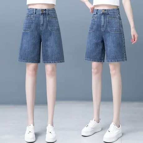 女牛仔短裤夏薄款2023新款高腰宽松美式五分裤小个子显瘦阔腿热裤商品大图