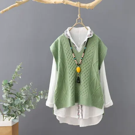 秋季新款韩范v领短款套头针织马夹女无袖打底毛衣坎肩毛背心马甲商品大图