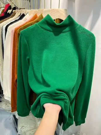 欧货双面德绒针织衫半高领加厚磨毛女上衣2022冬季新品内搭打底衫商品大图