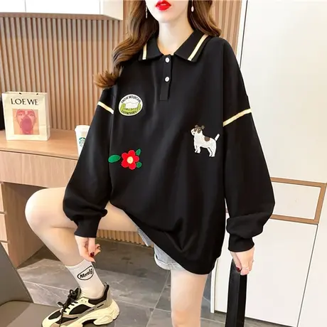 翻领polo衫卫衣女春秋季韩版宽松早秋chic港风ins薄款上衣外套潮商品大图