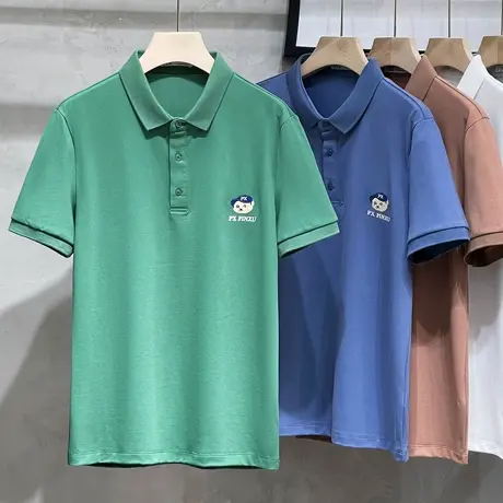 小熊Polo衫男潮流短袖t恤夏季冰丝男士潮牌翻领刺绣休闲半袖上衣商品大图