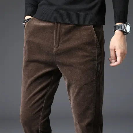 秋冬季男裤条绒裤子男士修身小脚休闲长裤灯芯绒灯草绒加绒加厚款商品大图
