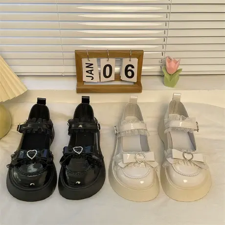 黑色小皮鞋女英伦风厚底乐福鞋2023春季新款蕾丝洛丽塔可爱萝莉鞋图片