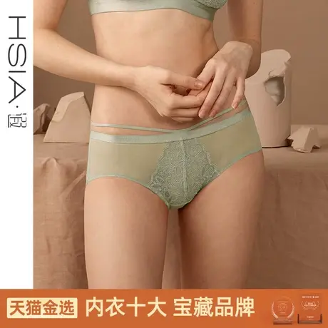 HSIA遐 超薄内裤女纯棉裆绑带刺绣蕾丝包臀性感女士中腰平角裤图片