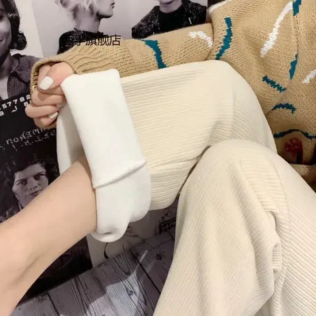 加绒奶油神裤灯芯绒阔腿裤直筒秋冬加厚百搭婴儿绒显瘦休闲裤图片